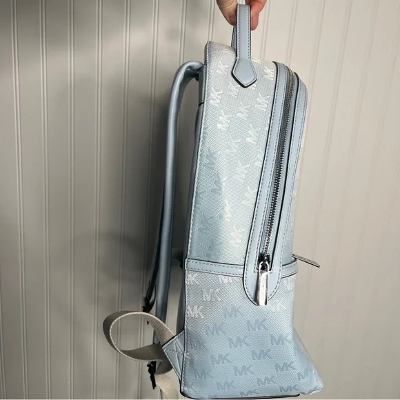 Michael Kors Sheila Large Woven Logo Nylon backpack Sky Blue Jacquard Laptop Bag - Picture 8 of 15